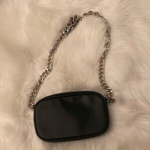 Sleek Black Crossbody Bag with Chain Strap
